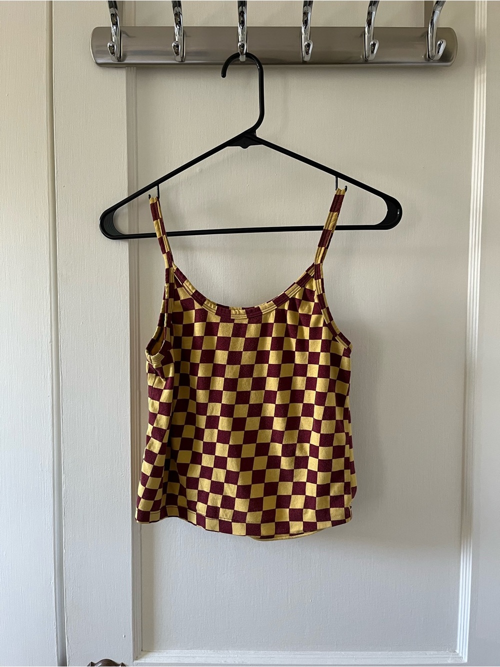 Women’s ARQ Burgundy & Yellow Checkered Crop Tank Top (M)